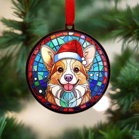 Corgi in Santa Hat Suncatcher Decoration